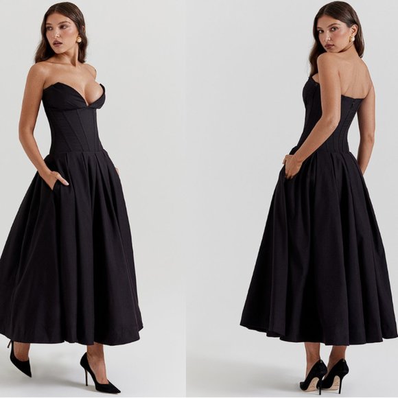 House of CB 'Lady' Black Strapless Midi Dress NWOT - Picture 6 of 17